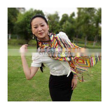 rainbow aztec print scarf with metallic threads