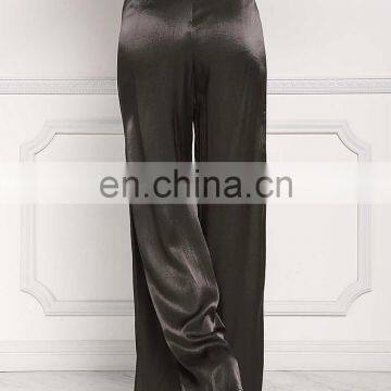 China Product Hot Sale Dark Olive Silky Side Slit Slacks Women Long Maxi Pants photo-4
