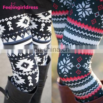 Women Xmas Snowflake Reindeer Knitted Leggings Skinny Pants Trousers