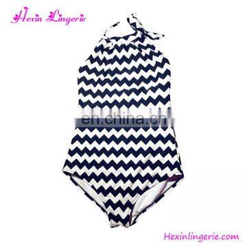 Wholesale Women Stripe Black Halter Neck One Piece Swimsuit Swimwear photo-3