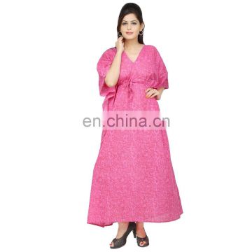 Handmade Women's Wear Full Length Stylish Kaftan 100%Cotton Plus Size Long Maxi Dress Summer Seasonable Pink Kaftan