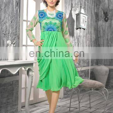 Bottle Green Color Faux Georgette Kurti.