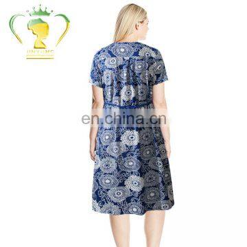 Factory Direct Sale Short Sleeve Flower Pattern Plus Size Dress Women photo-2
