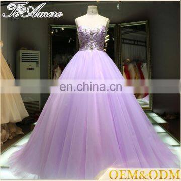 2016 China Alibaba supplier night purple wedding evening dress beaded ball gown