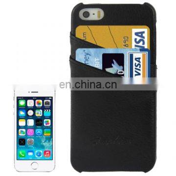 Litchi Texture Genuine Leather Back Cover Case with Card Slots and Fashion Logo for iPhone 5 / 5S