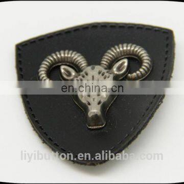 fashion leather label for jeans, embossing metal real leather for garment