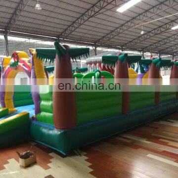 Huge Tropical Dinosaur Inflatable Bouncy Castle Slide , Inflatable Amusement Park for Kids photo-3