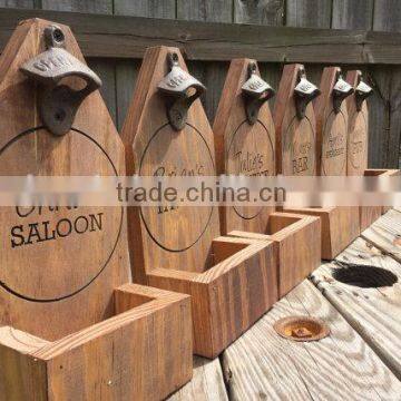 Custom personalized wooden bottle opener, wood bottle openers with cap catcher