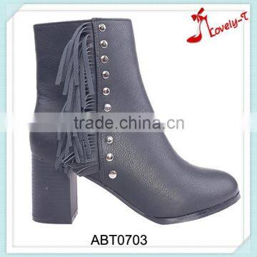 Flathead rivet decoration woman ankle boots popular woman black knight safety boots