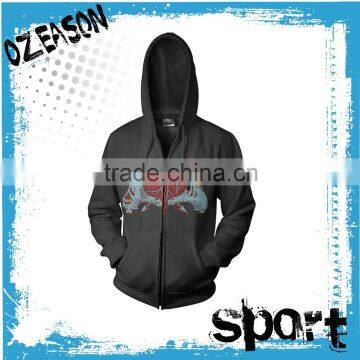 Customized New Design Embroidery Men's Plain Grey Zip Up Hoodie