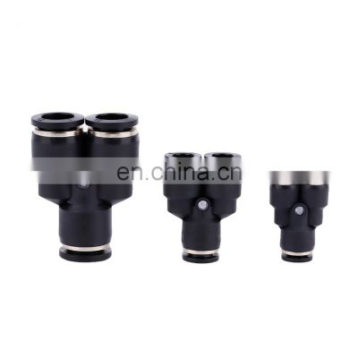 High Quality Black Air Fittings Durable Plastic Multi-Size Y Type Quick Push In 3 Way PY Series Pneumatic Conneectors