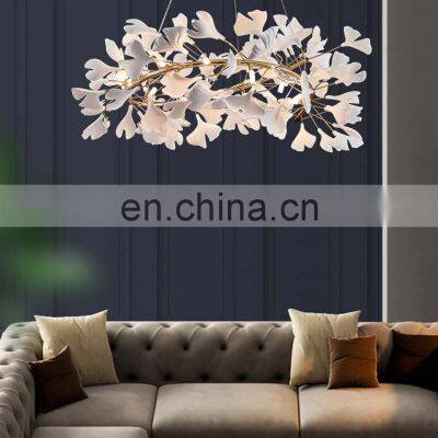 Indoor Home Leaves Staircase Pendant Hotel Lobby Custom Aluminium Chandelier LED Light