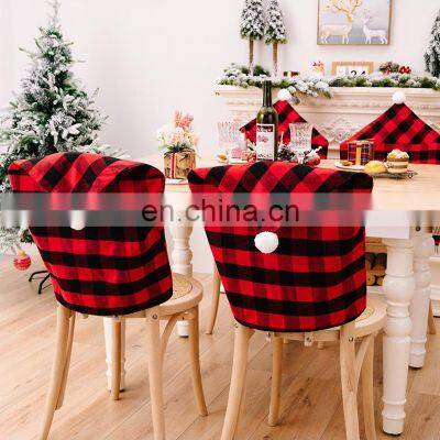 Red Black Plaid Christmas Chair Cover 2022 Santa Xmas Party Decoration for Home Hotel Table Ornament