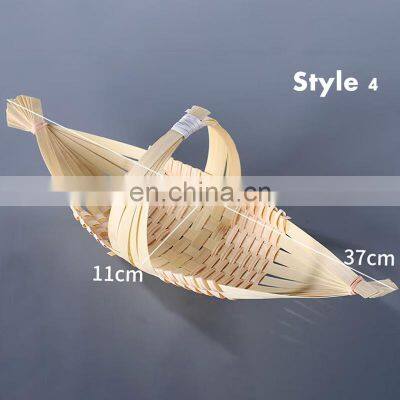 Handmade Boat Shape Bamboo Basket Wicker Platter Tray Serving Tray Wholesale photo-2
