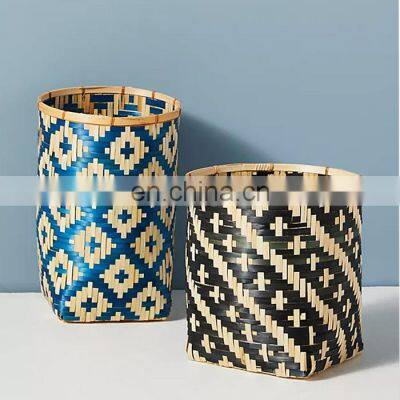 New Arrival Colorful Woven Bamboo Storage Basket Set Planter Pot Holder Wholesale Cheapest In Bulk