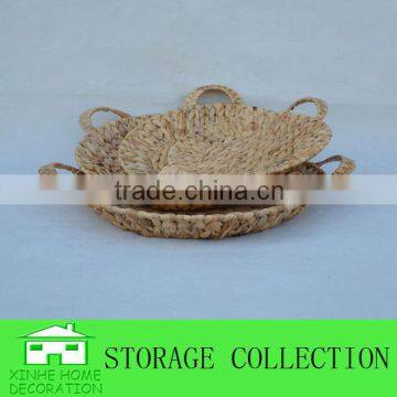 S/4 Round Water Hyacinth Woven Shallow Wicker Serving Tray