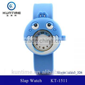 Cute fish slap watch with glass face quartz movt silicone strap for child