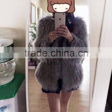 Factory wholesale fashion lady's curly lamb fur coat