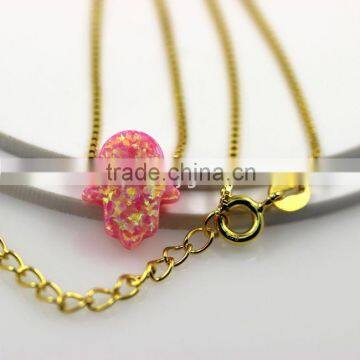 Stunningly Synthetic OP42 Hamsa/Hand Opal 18K Plated 925 Sterling Silver Chain Necklace photo-2
