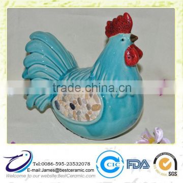 Blue Glazed Ceramic Rooster lawn ornaments