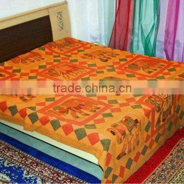 Elephant Patchwork Decorative Bedding Ethnic Handmade Indian Bedspread