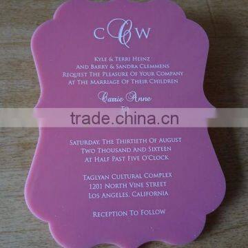 Hot sale charming elegant purple acrylic wedding invitations with white printing