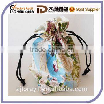 New Design Printed Small Cotton Fabric Drawstring Bag Jewelry Pouch