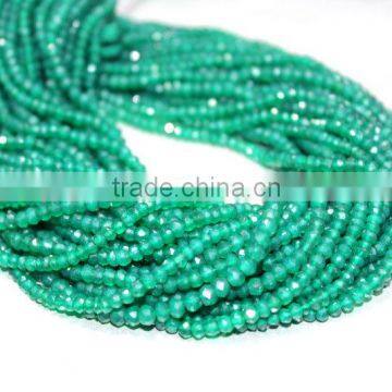 NATURAL GREEN ONYX 3-4MM RONDELLE FACETED LOOSE BEADS STRAND JAIPUR JEWELRY