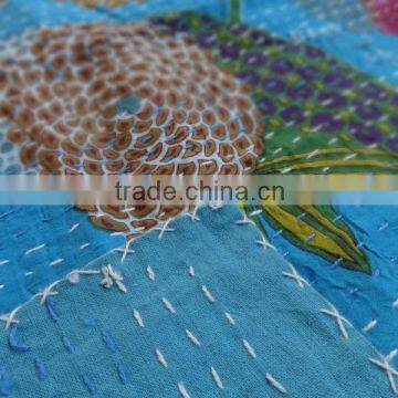 Tropical Handmade Kantha Quilt,Handstiched Kantha Bedspread,Full Double Size Kantha Bedcover,Indian Kanthawork