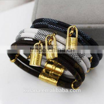 2016 Hot Sale Double Layer Genuine Leather Lock Bracelet