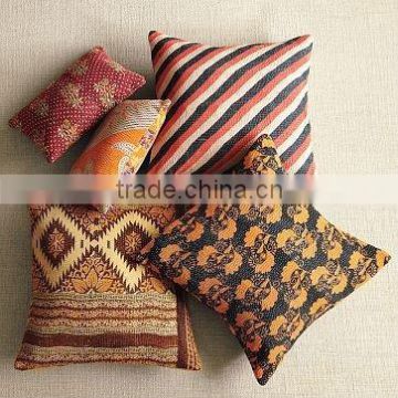 vintage kantha saari work pillow covers