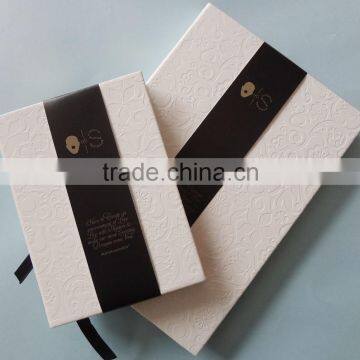 full cover embossed white pu black page notebook with gold edge