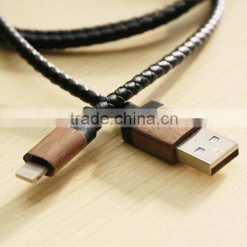 New Arrivel Wooden Shell USB Cable Round Leather Charging Cable For Iphone5/5S/6/6Plus/ipad Date Cable photo-2