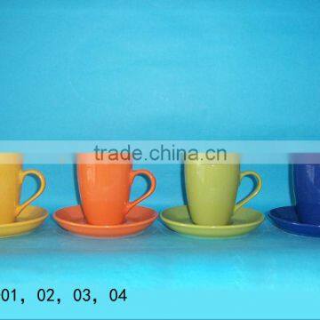 Beautiful color glazed cafe cup and saucer