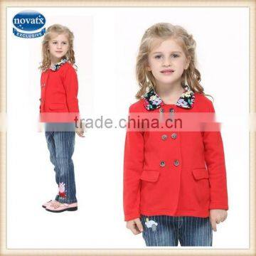 (F3590) 2-8Y Solid color button closure hoodies for girls clothing wholesale dongguan