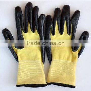 yellow yarn black nitrile coated safety working gloves