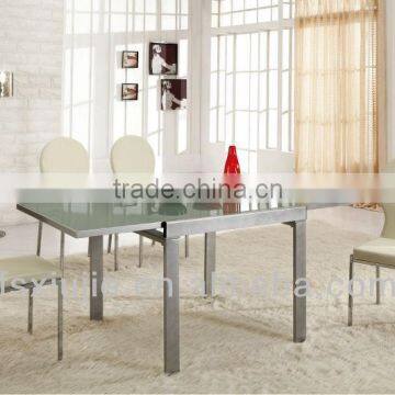 XjL833 Wholesales Modern Large Extendable Crystal Tempered Glass Dining Table, High-carton Steel Dining Room Table