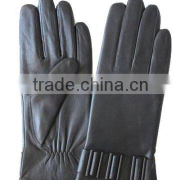 Classical Black Fleece Lined Ladies Nappa Skin Leather Mittens