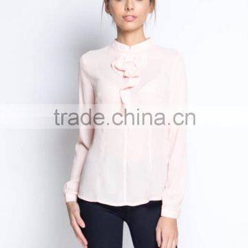 Wholesale fashion women shirt chiffon shirts elegant design ladies blouse with ruffled bowtie