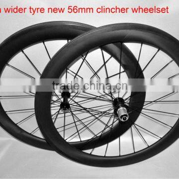 Clincher carbon bicycle wheels, ,carbon clincher wheels 56*27mm , cheap carbon road bike wheels