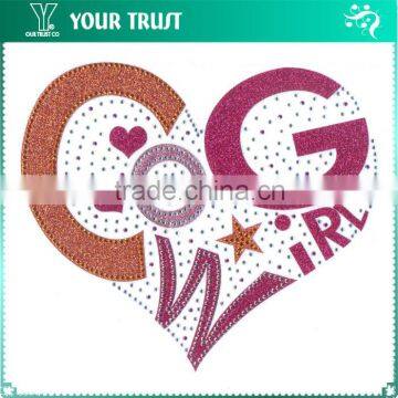 Cow Girl Letter Orange Hot Pink Glitter Heart Shape Iron-on Hot Fix Rhinestone