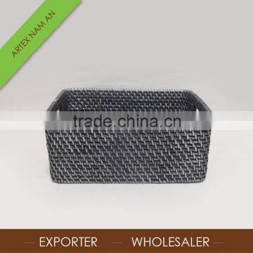 Black rattan storage basket, rattan laundry hamper in Vietnam