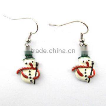 Fashion metal snowman with colorful enamel earring for christmas, Customized Colors or LOGO and OEM desigtn accept