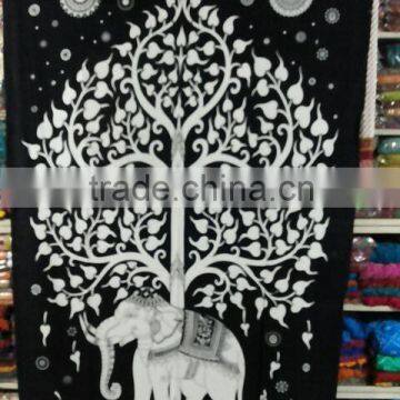 Indian Twin White Elephant Tapestry Blue- White Tree Elephant Wall Hanging Beach Sheet Etchnic Decor Art Good Luck Elephant