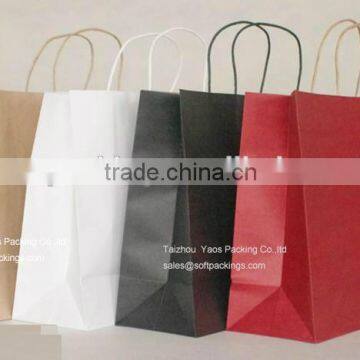 natural kraft paper flat bottom bag, various colors kraft paper bag with twisted handle, cheap kraft paper shopping bag