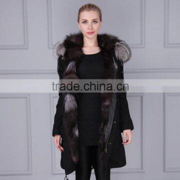 Women's Winter Thick Removable Real Raccoon Fur Collar Fox Fur Lining Coat Outerwear Fur Parka