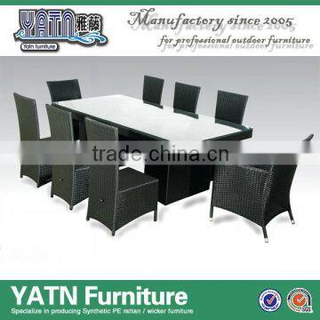 China shunde furniture rattan woven chairs with big glass dining table