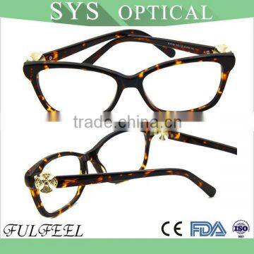 Most popular lady fashion acetate spectacle optical frame with flower diamond