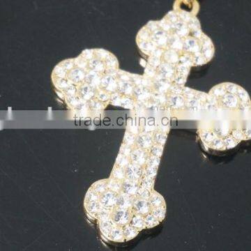 Factory Price Golden Rhinestone Cross Christian Religion Symbol Alloy Necklace photo-3