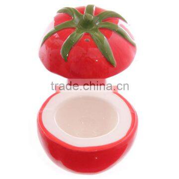 Tomato Egg Cup with ceramic salt cellar